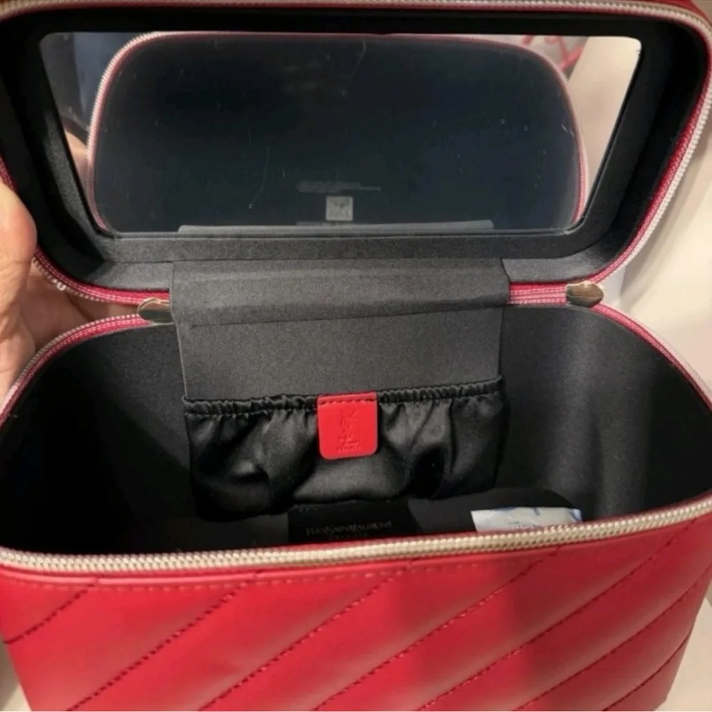 YSL Quilted Red Leather Cosmetic Case with Gold Hardware NEW - Picture 6 of 9